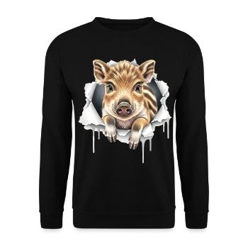 Lustiges Ferkel Riss - Süßes Schweinchen Geschenk - Unisex Pullover - Schwarz - Vorne - Alina (178cm) & Michal (187cm)