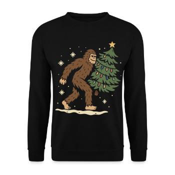 Weihnachten Bigfoot bringt den Weihnachtsbaum - Unisex Pullover - Schwarz - Vorne - Alina (178cm) & Michal (187cm)
