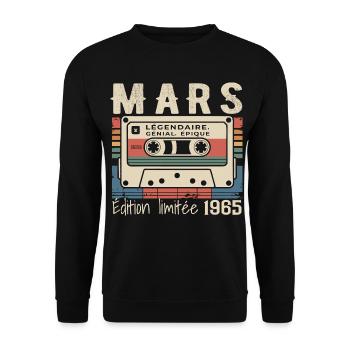 Anniversaire 1965 Mars 1965 né en Mars 1965 - Sweat-shirt Unisexe - noir - Devant - Alina (178cm) & Michal (187cm)