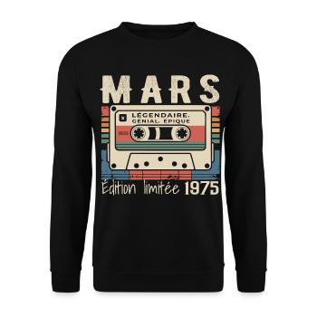 Birthday 1975 March 1975 born in March 1975 - Unisex Sweatshirt - black - Front - Alina (178cm) & Michal (187cm)