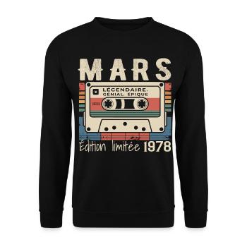 Anniversaire 1978 Mars 1978 né en Mars 1978 - Sweat-shirt Unisexe - noir - Devant - Alina (178cm) & Michal (187cm)