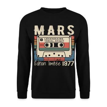 Anniversaire 1977 Mars 1977 né en Mars 1977 - Sweat-shirt Unisexe - noir - Devant - Alina (178cm) & Michal (187cm)