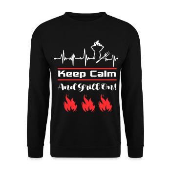 Keep Calm Grill On Grillsprüche Grillfest Party - Unisex Pullover - Schwarz - Vorne - Alina (178cm) & Michal (187cm)