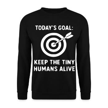 Heute Ziel: Kleine Menschen lebendig - Unisex Pullover - Schwarz - Vorne - Alina (178cm) & Michal (187cm)