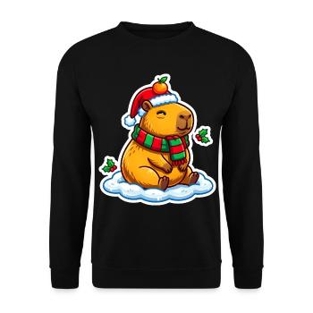 Capybara mit Weihnachtsmütze - Unisex Pullover - Schwarz - Vorne - Alina (178cm) & Michal (187cm)