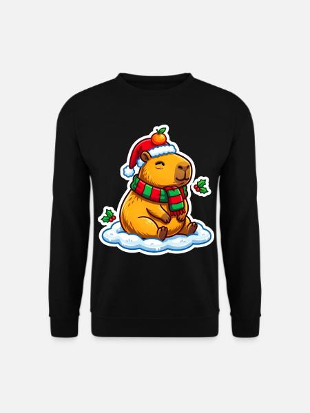 Capybara mit Weihnachtsmütze - Unisex Pullover - Schwarz