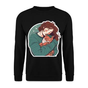 Katzenmama Katze Anime Kätzchen Liebe Frau Mama - Unisex Pullover - Schwarz - Vorne - Alina (178cm) & Michal (187cm)