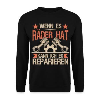 Autoschrauber Geschenke Mechaniker KFZ - Unisex Pullover - Schwarz - Vorne - Alina (178cm) & Michal (187cm)