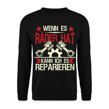 Automechaniker Sprüche Lustig Auto Werkstatt - Unisex Pullover - Schwarz - Vorne - Alina (178cm) & Michal (187cm)