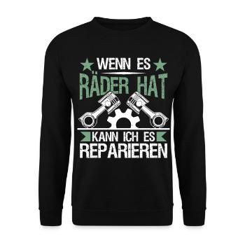 Motor Zylinder Auto Werkstatt Mechaniker Geschenk - Unisex Pullover - Schwarz - Vorne - Alina (178cm) & Michal (187cm)