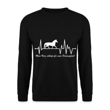 Cheval frison Friese battement de cœur avec dicton - Sweat-shirt Unisexe - noir - Devant - Alina (178cm) & Michal (187cm)