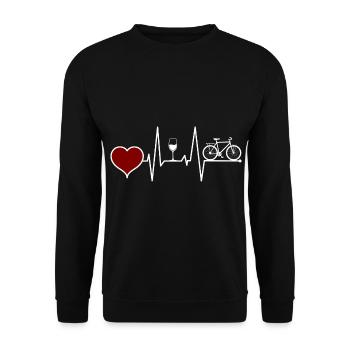 Radfahren und Wein Herzschlag - Unisex Pullover - Schwarz - Vorne - Alina (178cm) & Michal (187cm)