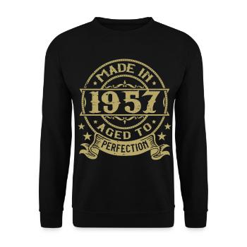 Jahrgang 1957 Geburtstag 1957 Retro-Geschenk - Unisex Pullover - Schwarz - Vorne - Alina (178cm) & Michal (187cm)