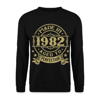 Jahrgang 1982 Geburtstag 1982 Retro-Geschenk - Unisex Pullover - Schwarz - Vorne - Alina (178cm) & Michal (187cm)