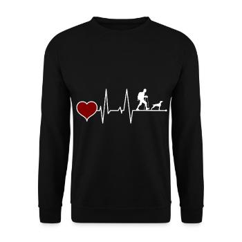 Wandern mit Hund Herzschlag Lustig - Unisex Pullover - Schwarz - Vorne - Alina (178cm) & Michal (187cm)