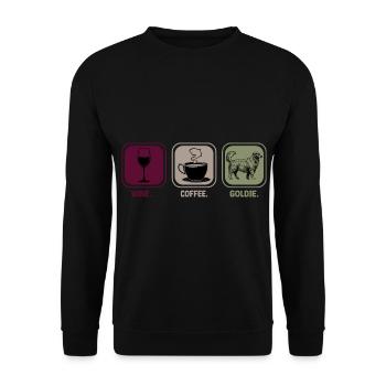 Golden Retriever Goldie Wein Kaffee Spruch Lustig - Unisex Pullover - Schwarz - Vorne - Alina (178cm) & Michal (187cm)