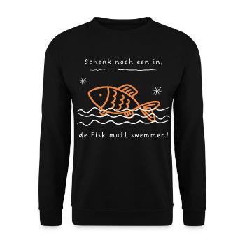 Ostfriesland Plattdeutsch Fisch - Unisex Pullover - Schwarz - Vorne - Alina (178cm) & Michal (187cm)