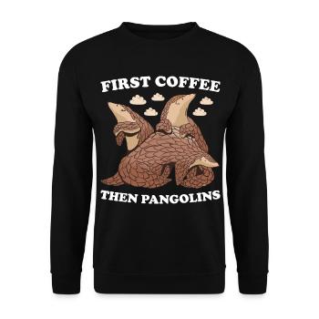 Premier café puis pangolins pangolin - Sweat-shirt Unisexe - noir - Devant - Alina (178cm) & Michal (187cm)