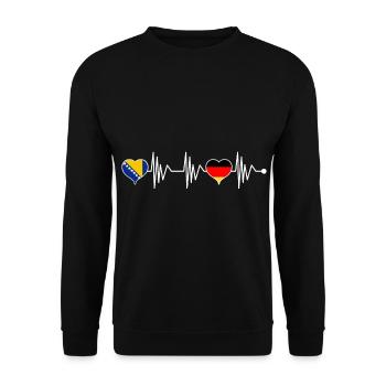Bosnia Germany Flag Heart Coat of Arms Heartbeat - Unisex Sweatshirt - black - Front - Alina (178cm) & Michal (187cm)