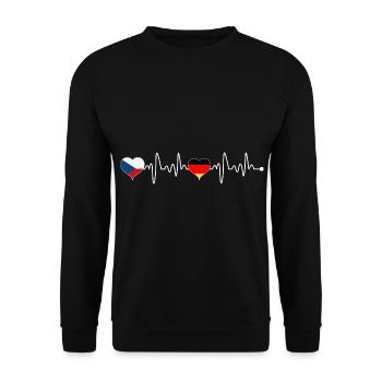 Tschechien Deutschland Flagge Herzschlag - Unisex Pullover - Schwarz - Vorne - Alina (178cm) & Michal (187cm)