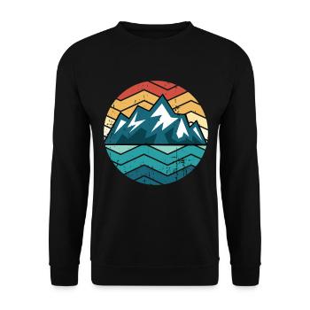 Wanderberg Sonnenuntergang Retro Wanderung Vintage - Unisex Pullover - Schwarz - Vorne - Alina (178cm) & Michal (187cm)