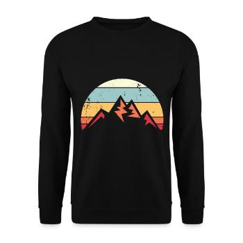 Wanderberg Sonnenuntergang Retro Wanderung Vintage - Unisex Pullover - Schwarz - Vorne - Alina (178cm) & Michal (187cm)