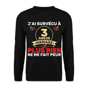 3 Ans De Mariage Noces De Coton Cadeau Mari 3eme - Sweat-shirt Unisexe - noir - Devant - Alina (178cm) & Michal (187cm)