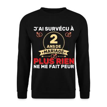 2 Ans De Mariage Noces De Coton Cadeau Mari 2eme - Sweat-shirt Unisexe - noir - Devant - Alina (178cm) & Michal (187cm)
