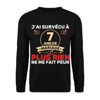 7 Ans De Mariage Noces De Coton Cadeau Mari 7eme - Sweat-shirt Unisexe - noir - Devant - Alina (178cm) & Michal (187cm)