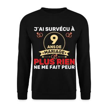 9 Ans De Mariage Noces De Coton Cadeau Mari 9eme - Sweat-shirt Unisexe - noir - Devant - Alina (178cm) & Michal (187cm)