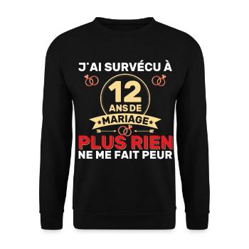 12 Ans De Mariage Noces De Coton Cadeau Mari 12eme - Sweat-shirt Unisexe - noir - Devant - Alina (178cm) & Michal (187cm)