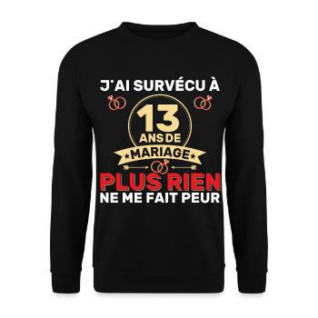 13 Ans De Mariage Noces De Coton Cadeau Mari 13eme - Sweat-shirt Unisexe - noir - Devant - Alina (178cm) & Michal (187cm)