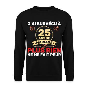 25 Ans De Mariage Noces De Coton Cadeau Mari 25eme - Sweat-shirt Unisexe - noir - Devant - Alina (178cm) & Michal (187cm)