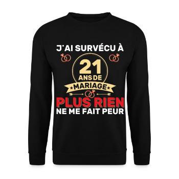 21 Ans De Mariage Noces De Coton Cadeau Mari 21eme - Sweat-shirt Unisexe - noir - Devant - Alina (178cm) & Michal (187cm)