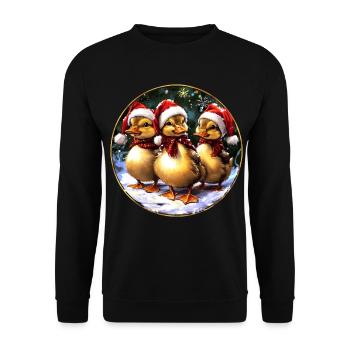Entchen Weihnachtsmann - Unisex Pullover - Schwarz - Vorne - Alina (178cm) & Michal (187cm)