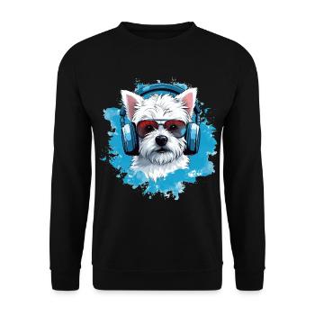Westie with headphones - Unisex Sweatshirt - black - Front - Alina (178cm) & Michal (187cm)