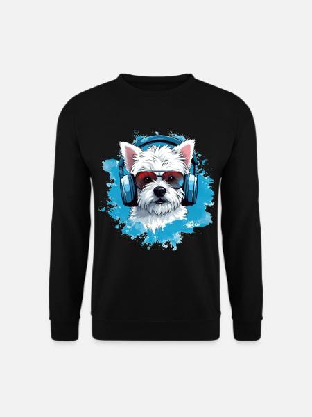 Westie mit Kopfhörern - Unisex Pullover - Schwarz
