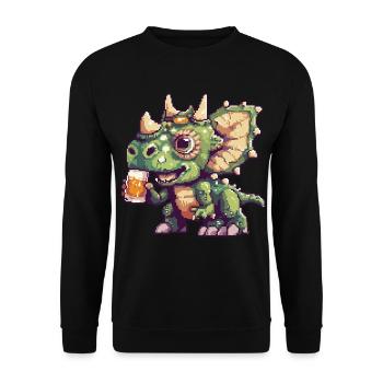 Dinosaurier triceratops Pixel Bier - Unisex Pullover - Schwarz - Vorne - Alina (178cm) & Michal (187cm)