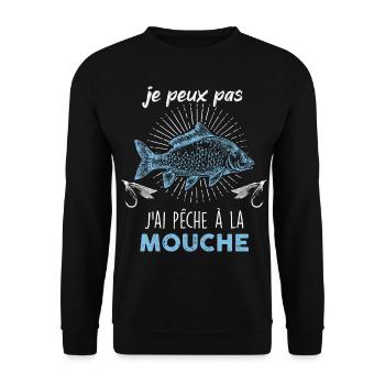 j peux pas j ai peche a la mouche - Sweat-shirt Unisexe - noir - Devant - Alina (178cm) & Michal (187cm)