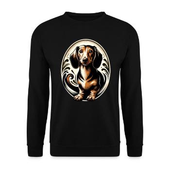 Glücklicher Dackel Dachshund in ovalem Rahmen - Unisex Pullover - Schwarz - Vorne - Alina (178cm) & Michal (187cm)