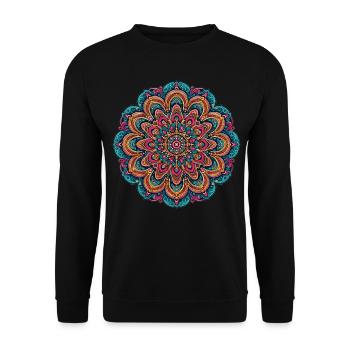 Psychedelisches Mandala Trippy - Unisex Pullover - Schwarz - Vorne - Alina (178cm) & Michal (187cm)