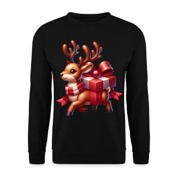 Geschenk Rentier Weihnachten - Unisex Pullover - Schwarz - Vorne - Alina (178cm) & Michal (187cm)