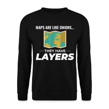 Kartenebenen GIS Kartografie Geographische Daten - Unisex Pullover - Schwarz - Vorne - Alina (178cm) & Michal (187cm)