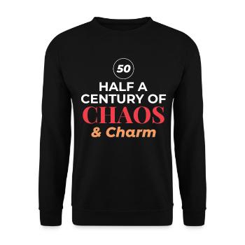 50th Birthday Half Century Chaos Charm - Unisex Sweatshirt - black - Front - Alina (178cm) & Michal (187cm)