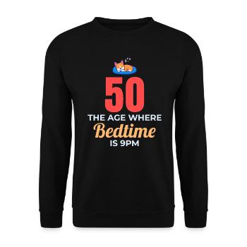 50th Birthday Bedtime 9PM Corgi Funny - Unisex Sweatshirt - black - Front - Alina (178cm) & Michal (187cm)