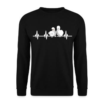Seidenhuhn Herzschlag EKG Silkie Hühner Geschenk - Unisex Pullover - Schwarz - Vorne - Alina (178cm) & Michal (187cm)