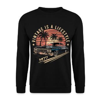 Voiture Classique Rétro Vintage 1977 Légendaire Depuis 1977 - Sweat-shirt Unisexe - noir - Devant - Alina (178cm) & Michal (187cm)
