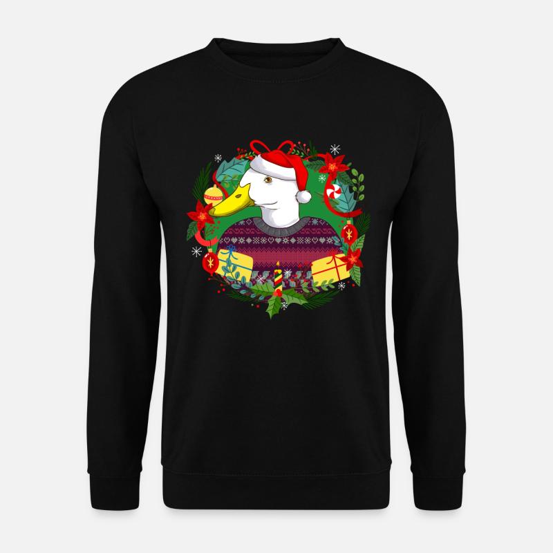 Ugly Christmas Ente in Weihnachtspulli mit Hut - Unisex Pullover - Schwarz