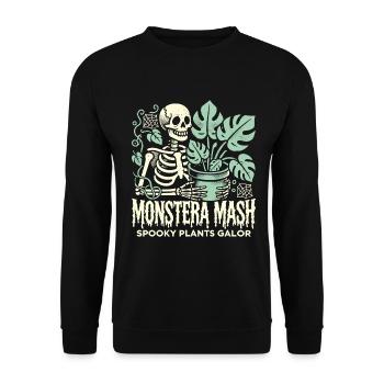 Monstera Mash - gruseliges Pflanzenliebhaber-Design - Unisex Pullover - Schwarz - Vorne - Alina (178cm) & Michal (187cm)