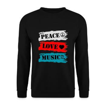 Musik Peace Love Geschenk für Musikliebhaber - Unisex Pullover - Schwarz - Vorne - Alina (178cm) & Michal (187cm)